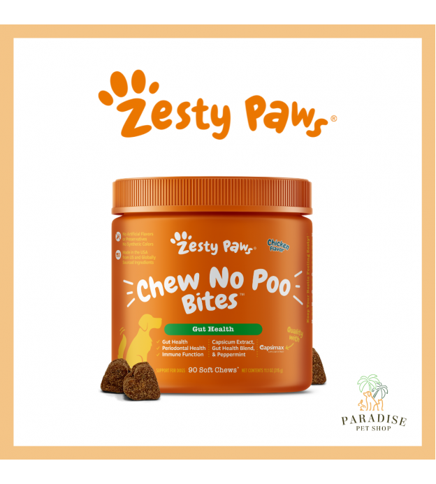 Zesty Paws Dog Chew No Poo Bites Gut Health Chicken 9..